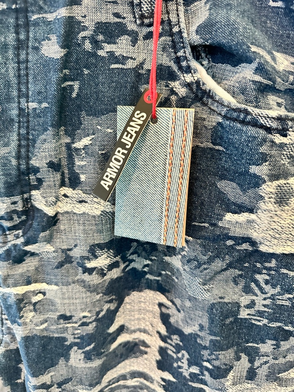 Armor Jeans AJS695 Blue Cargo Jacquard Stacked Denim Jeans Size 40x36 - Picture 5 of 14